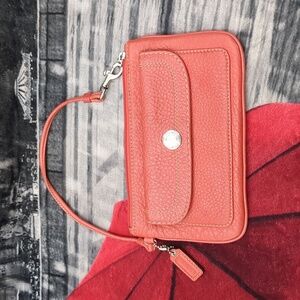 COACH Hamilton Pebble Leather Flap Wristlet Geranium Coral